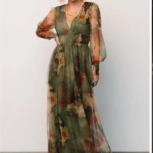 Baltic Born Long Sleeve Floral Dress - Green and Red NWT Size M